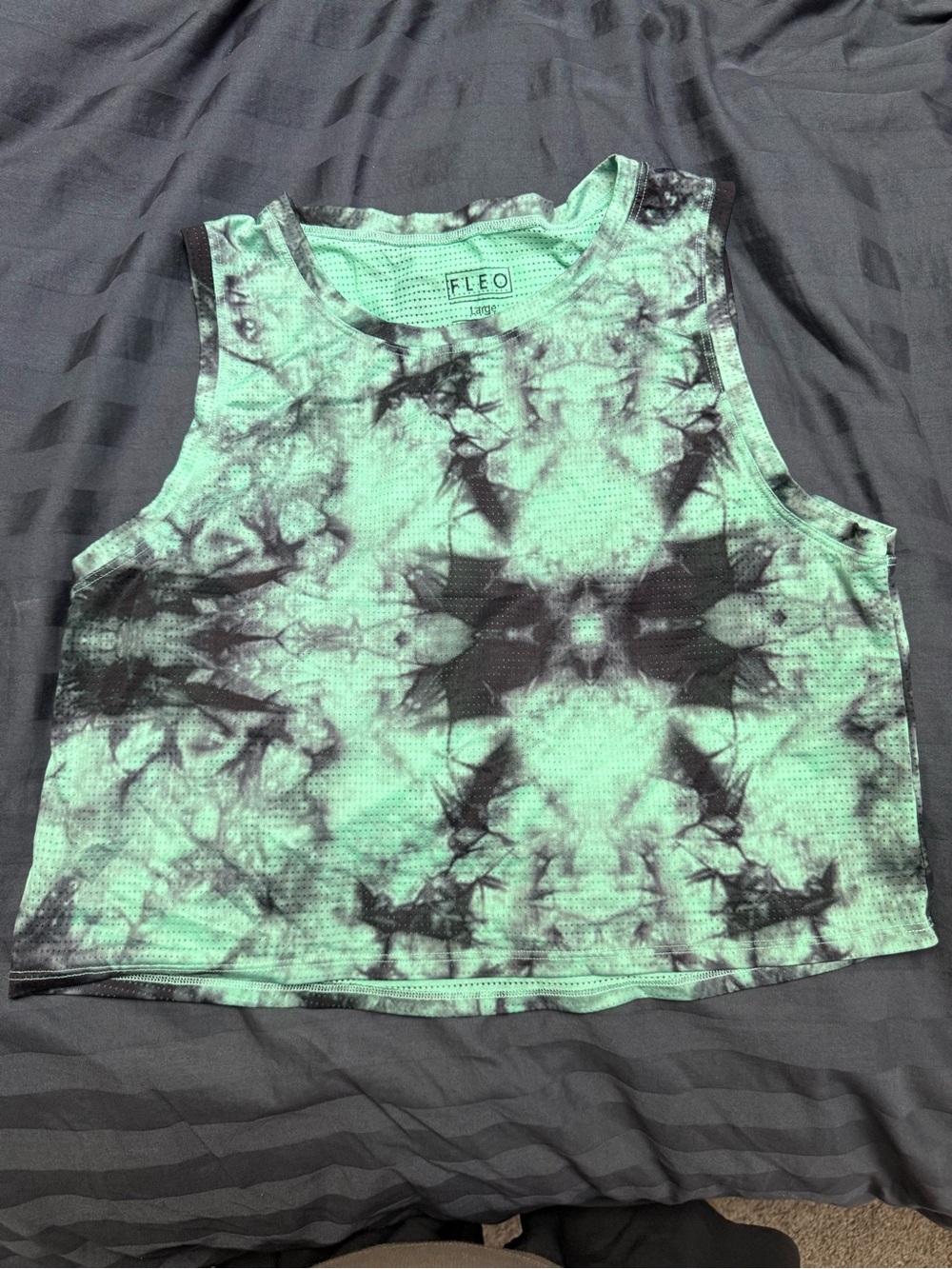 Fleo Mint and Black Tie-Dye Mesh Crop Tank
